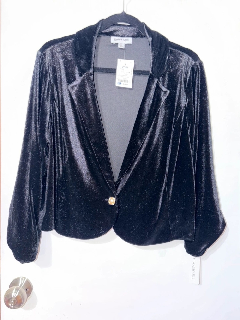 Shelby & Palmer Black Velvet Single-Button Blazer with Gold Button